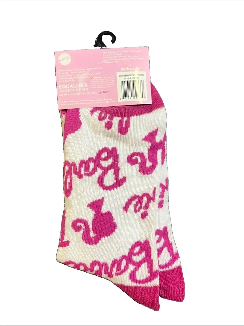 Barbie Crew Socks Pink and White Adult 9-13  Barbiecore Fun Novelty